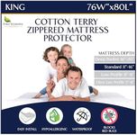 Zippered Waterproof Mattress Encasements - Hypoallergenic Mattress Protector Cover with Soft Cotton Terry Fabric Top - King Size 76' x 80'
