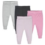 Gerber Baby Girls' 4-Pack Pants, Pink/Black/Gray, Newborn, 0-3 Months