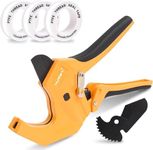 Mulwark PVC Pipe Cutter Tool Cuts up to 1-5/8", Heavy-Duty Aluminum Ratchet Cutter with Extra 3PC Teflon Tape and 1PC Blade for Cutting PVC, PPR, PE and Rubber Hose