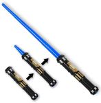 MewduMewdu Light up Saber Toy (Fully Retracted) with Electronic Lights & FX Sound Effect for Kids and Adults, LED Light Expandable Light Sword Toy as Party, Holiday, Birthday Gift (Blue)