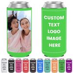 Custom Slim Can Coolers, 50 pcs Kelly Green Can cooler Sleeve Personalized Bulk Can Insulator for Soda, Beer, Other Beverages