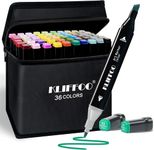 KLIFFOO Dual Tip Colorful Art Markers Sketch Pens 36 Colors with Carrying Case For Painting Sketching Calligraphy Drawing, Chisel & Fine Tip Permanent Colouring Marker For Kids Adult, Multicolor (36)