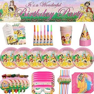 CYSJ Princess Cumpleaños Vajilla Decoraciones, 69 Piezas Party Suministros,para Fiestas Princesa Desechable, Vajilla de Cumpleaños,Vajilla de Fiesta TemÁTica de Disney