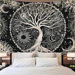 Dremisland Tree of Life Tapestry Trippy Mandala Wall Tapestry Sun and Moon Tapestries Black Galaxy Stars Tapestry Bohemian Aesthetic Wall Hanging Bedroom Home Decor (XL/175X230cm(69"X91"), Black)