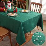 SASTYBALE Jacquard Christmas Tablecloth Rectangle 152 x 213 CM, Waterproof Oil Proof Anti-Shrink Holly Leaves Damask Xmas Table Cloth, Fabric Table Cover for Kitchen Dining, Party, Holiday, Green