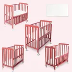 Flwrgirl Mini Baby Crib Portable - Baby Cribs 4 in 1 Convertible with Mattress Included,6 Heights Cunas para Bebes,Beside Mini Crib with Slide Down Side,34x20x35 Inches,Espresso