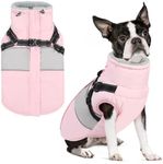 SUNFURA Small Dog Coat with Harness Built in, Warm Dog Jacket Winter with Zipper On Back, Waterproof Dog Snow Jacket Snowsuit Pet Sweater Clothes for Small Dogs Schnauzer, Yorkshire Terrier, Pink S