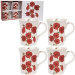 Lesser & Pavey Bee-Tanical Set of 4 Ceramic Mugs - Daffodils, Poppy or Thistles Floral Design (Poppy)