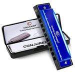 Conjurer Blues Harmonica C Mouth Organ for Children& Adults, Blues Harp 10 Holes Diatonic Harmonica Kids key of C, 1001C Blue