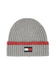 Tommy Hilfiger Men's Rubber Flag Patch Tipped Rib Cuff Hat Beanie, Heather Grey, One Size