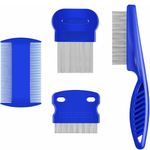 GreenMingle 4 Pack Flea Lice Comb, Stainless Steel Dog Cat Grooming Combs with Rounded Teeth, Double Sided Professional Pet Tear Stain Remover, Dematting Tool for Small, Medium & Large Pets