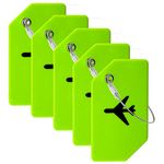 5 Pack Luggage Tags, Silicone Luggage Tag Suitace Tags with Name ID Cards Travel Tags Baggage Tags with Steel Loop for Baggage Suitcase Bag（Green）