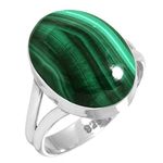 Jeweloporium Green Genuine Malachite 925 Silver Ring for Women Stone Handmade Silver Ring Size V Mothers' Day Gift Cocktail Jewelry