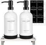 Bathroom Soap Dispenser Set with Tray, Hand Soap and Lotion Soap Dispenser Set, White Soap Dispenser with Stainless Steel Pump, 12 Pack Labels & Instant Dry Tray, Hand Soap Dispenser for Bathroom