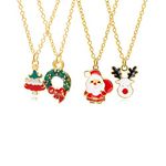 Chris.W 4Pcs Christmas Pendant Necklace Jewelry with Santa Claus Christmas Tree Deer Garland Charms for Women Girls Gifts