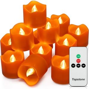 Topstone Halloween Orange Led Tealight with 4/6/8 H Timer,Remote Control Flameless Candle,Battery Powered Fake Candles,Electric Votive Candle,Pack of 12