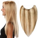 22" One Piece Straight Remy Human Hair Miracle Wire Hair Extensions - Secret Invisible No Clip No Glue - Hairpieces for Women [55cm,75g,#12/613 Golden Brown&Bleach Blonde]