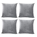 Hafaa Velvet Cushions with Covers Included Sets 8 (4 Silver Cushion Covers, 4 Cushion Inserts 45cm x 45cm) Luxury Decorative Fluffy Square Throw Pillow Case Sofa Cushion with Invisible Zipper