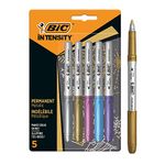 BIC Metallic Permanent Markers - Pack of 5 - Variety of Metallic Colours - For Dark and Light Surfaces - Low Odour (assorted model)