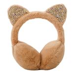 SYGA Children's Cute Khaki Kitty Design Warm Earmuffs for Cold Protection Hot Warm Glitter Sequine Suitable For 10 Years Above