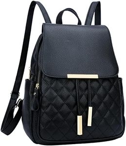 KKXIU Quilted Trendy Leather Backpack Purse for Women Teen Girls Ladies Shoulder Travel Daypacks Bags, Black, Medium, Fashion Backpack