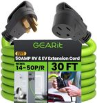 GEARit 50-Amp Extension Cord for RV and EV, 250-Volt, 4-Prong, Compatible with Tesla Model 3 Model Y Model X Model S, NEMA 14-50P to 14-50R 6/3, 8/1 STW AWG Gauge, Charging, Waterproof, 30 ft, Green