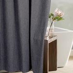 Popkozzi Grey Waffle Shower Curtain: 84 Inch Gray Textured Heavy Duty Fabric Extra Long Shower Curtains for Bathroom - Water Repellent Washable Cloth Hotel Spa Luxury Neutral Bath Curtain - 72x84