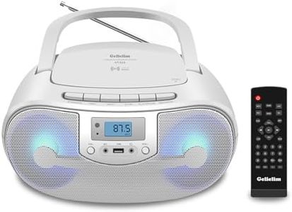 Gelielim Portable CD Player Boombox with Remote Control, FM Radio Bluetooth Boombox with Colorful Lights, USB MP3 Playback, Headphone Jack, Mic Jack, LED Display, CD Player Mains or Battery Powered