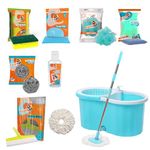 Spin Mop Bucket With 4 Wheels And 1Refill|Floor Cleaning|Mop Stick|Bucket Mop|Wiper|Steel Scrubber|Foam Pad|Loofah|Sponge Wipe|Hand Sanitizer|Scrub Sponge|Floor Cleaning Mop|Mop Bucket|Mopping Set|Mop