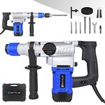 Corded Rotary Hammer Drill 1500W SDS Hammer Drill with Multi-positional Side Handle, 4-Functions Heavy Duty SDS Plus Rotary Hammer Drilling, Including Drill Bits, Flat Chisels, Point Chisels