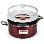 Impex 8L Non Stick Granite Dum Biryani Pot with Glass and Dum Lids | 8L Aluminium Biriyani Pot with 5 Layer Coating | Gas Stove and Induction Base, Chrome Plated Handles | 1 Year Warranty