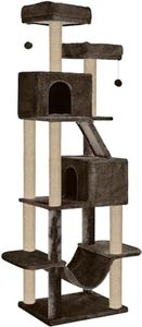 FURRLOVERS Multistory Kitten Large Cat Tree | Fur Fabric | Hammock | Hanging Balls | Condo | Ladder | Scratching Posts | Sisal/Jute Rope (Height 76 Inch) (Brown - FURR-91)