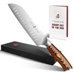 TUO Santoku Knife - Asian Granton Chef Knife - Hollow Ground High Carbon German Steel Kitchen Cutlery - Ergonomic Pakkawood Handle - Gift Box Included - 7 inch - Fiery Phoenix Series