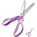 Hollylife Pinking Scissors 9.2" Professional Dressmaking Scissors for Fabri Crafts Zig Zag Scissors Sewing Cut Scissors Stainless Steel for Leather, Cotton, Paper, Sissors Serated Fabric -Purple