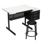 sogesfurniture Angle Adjustable Drawing Table Drawing Desk Tiltable Tabletop Craft Station Drafting Table with Stool and 3 Storage Drawers, for Writing Art Craft Work Station, BHCA-CZKLD-029