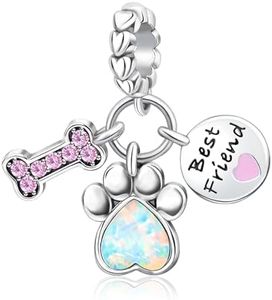 Pink Bone Dog Paw Print Best Friend Pendant Charm pour femmes Bracelets colliers avec 5A Zircone Cubique 925 Argent Sterling Pendentifs Perles Bijoux Cadeau