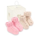 PASINI FASHION 2 Pairs - Baby Socks with Cashemire - BABY Collection - Soft and Warm, Gift Box, Pink-beige, 0- 6 Months