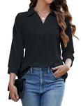 Bluetime Womens Tops Dressy Casual V Neck 3/4 Sleeve Work Shirts Business Office Blouses Loose Fit Tunic Tops (M-3XL), Black, 3X-Large