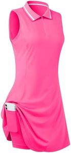 FREEYE Sleeveless Tennis Dresses for Women Summer Golf Dress with Shorts Athletic Polo Dresses Pickleball Outfits Pink XL