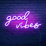 MEDE Good Vibes Neon Sign,Neon Light Powered by USB with Switch, Pink Led Neon Light Sign for Bedroom,Wall Decor,Game Room,Party, Bar Decor-16.1 * 8.2" (good vibes-purple)