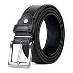 Woodland Leathers Mens Black Leather Belt, 33mm Wide, Soft Smooth Finish, Classic Pin Buckle, Perfect for Jeans, Trousers, Dresses - Durable, Anti-Scratch, Genuine Leather Belts for Men