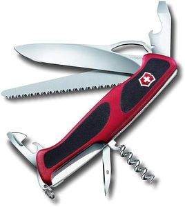 Victorinox Ranger Grip 79 Swiss Army Pocket Knife, Large, Multi Tool, 12 Functions, Locking Blade, One Hand, Red/Black