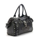 AlwaySky Women Skull Handbag Tote Purse Large Capacity Gothic Shoulder Bag with Strap Studded Doctor Handbag, Black