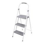 Rubbermaid RMS-3 3-Step Folding Ladder, Steel Step Stool with Hand Grip, 225-pound Capacity, White