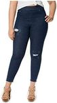 HUE Women's Original Denim Ripped Knee Skimmer Leggings, Ink Wash (Medium)