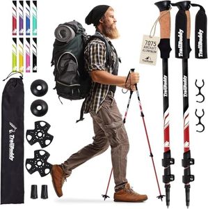 TrailBuddy Trekking Poles - Lightweight, Collapsible Hiking Poles for Backpacking Gear - Pair of 2 Walking Sticks for Hiking, 7075 Aluminum with Cork Grip Red Beetle