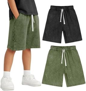 Yimoon 2 Pack Boys Athletic Shorts Acid Wash Cotton Shorts Kids Summer Active Shorts with Pockets(BlackArmy-7Y)