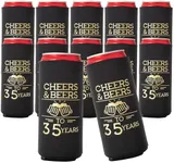 Cheers & Beers to 35 Years Slim Can Coolers 35th Birthday Party Coolies, Set of 12, Black and Gold Can Coolers - Happy 35th Birthday Decorations for Men -35th Birthday Party Favors