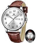 OLEVS Watch Men Analog Waterproof Watches Brown and White Business Man Watches Large Number Fashion Dress Wrist Watch Leather Men Large Dial Watch Gift for Your Husband Reloj De Plata para Hombre