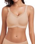 WOWENY Wireless Bras Padded with Support Seamless V Neck Lace Bralette Non Wired Comfy Bustier Everyday Bras for Women[Beige, 3XL]